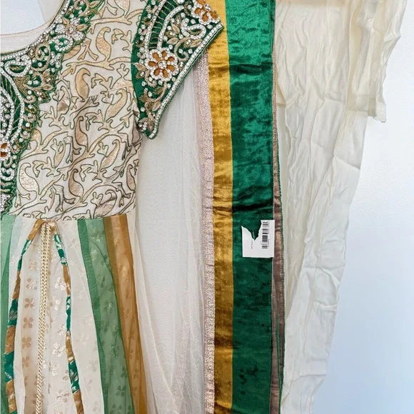 Indian Gold and Green embroidered Dress. Medium.